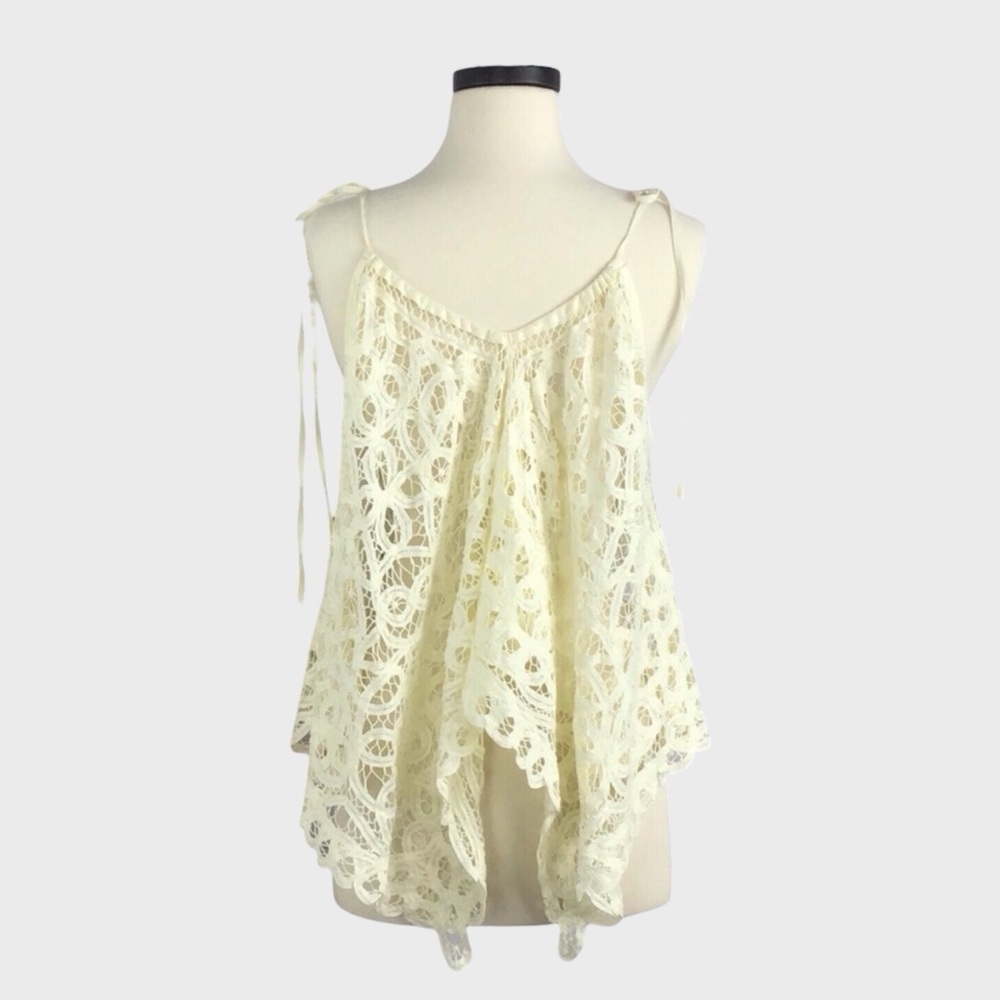 Free People Ivory Lace Handkerchief Hem Tank Top - Picture 3 of 5
